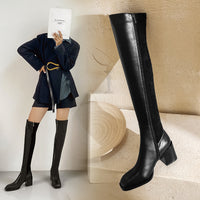 Fashion Genuine Leather Tight High Boots Autumn Winter thick High Heels Boots Party Working over the Knee High Boots
