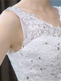 New V-neck Wedding Dresses Simple Off White Sequined Wedding Gown De Novia HS288