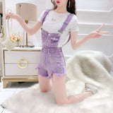 New Denim Overalls for Female Hole Ripped Purple High Waist Jumpsuits Womens Rompers Casual Cotton Playsuits Jumpsuits