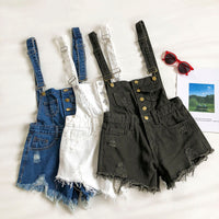 Denim Overalls for Women Summer Korean High Waist Ripped Shorts Jumpsuits Womens Rompers Plus Size Ripped Cotton Playsuits