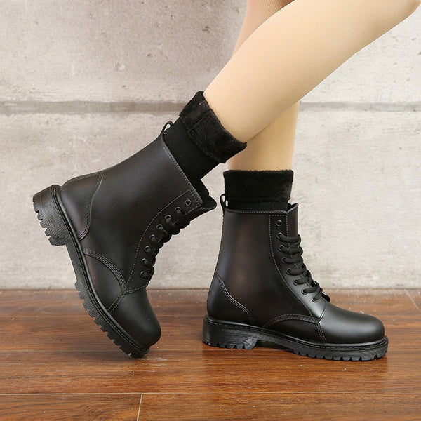 Women's Fashion Rainboots Waterproof Shoes Woman Mud Water Shoes Rubber Lace Up PVC Ankle Boots Sewing Rain Boots plus size 44