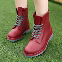 Women's Fashion Rainboots Waterproof Shoes Woman Mud Water Shoes Rubber Lace Up PVC Ankle Boots Sewing Rain Boots plus size 44