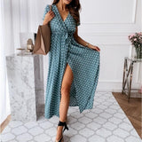 Women Dresses Summer Fashion Polka Dot Split Boho Dress Women Clothing Casual Beach Vacation Long Dresses Vestido De Mujer