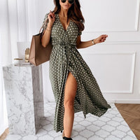 Women Dresses Summer Fashion Polka Dot Split Boho Dress Women Clothing Casual Beach Vacation Long Dresses Vestido De Mujer