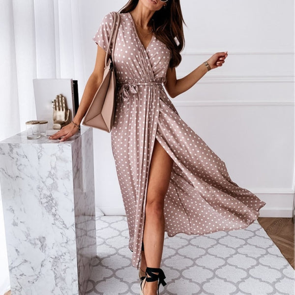 Women Dresses Summer Fashion Polka Dot Split Boho Dress Women Clothing Casual Beach Vacation Long Dresses Vestido De Mujer