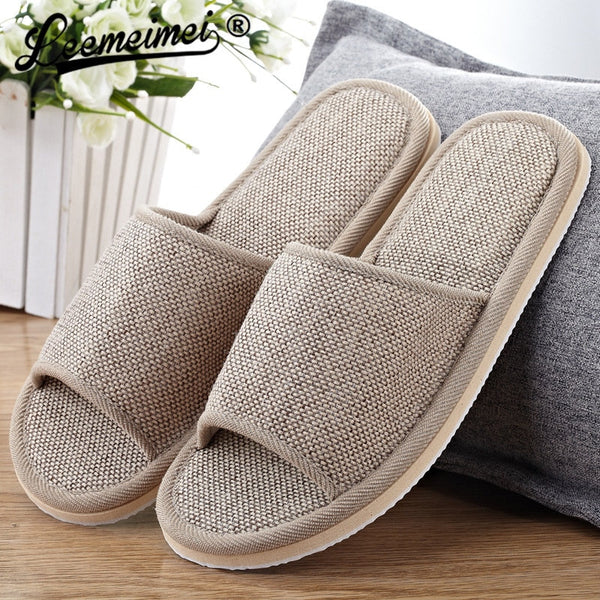 Natural Flax Home Slippers Indoor Floor Shoes Silent Sweat Slippers For Summer Women Sandals Slippers 37-43