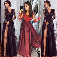 Women Lace Evening Party Ball Prom Gown Formal CLUB Wear Deep V Neck Long Dress