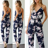 Summer Women Ladies Playsuit Party Jumpsuit V Neck Floral Bandge Romper High Waist Long Trousers Pants Clubwear